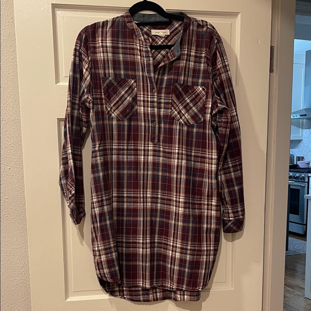 Treasure & Bond Burgundy Plaid Shirtdress
